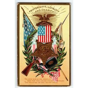Decoration Day Postcard Loyalty US Flags Gun Wreath Eagle Patriotic Embossed